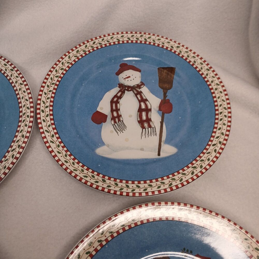 4 Salad Plates Sakura Debbie Mumm 4 Designs Snowman Vintage Stoneware 1997 - Picture 3 of 13